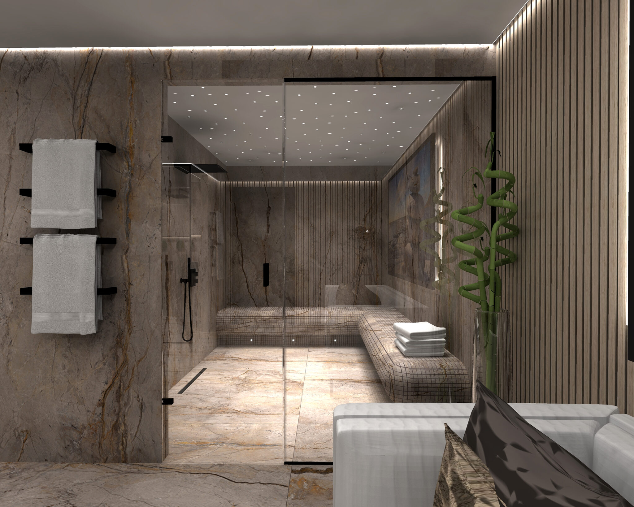 Luxury Bathroom Wellness Steam and Sauna Design - Concept Design