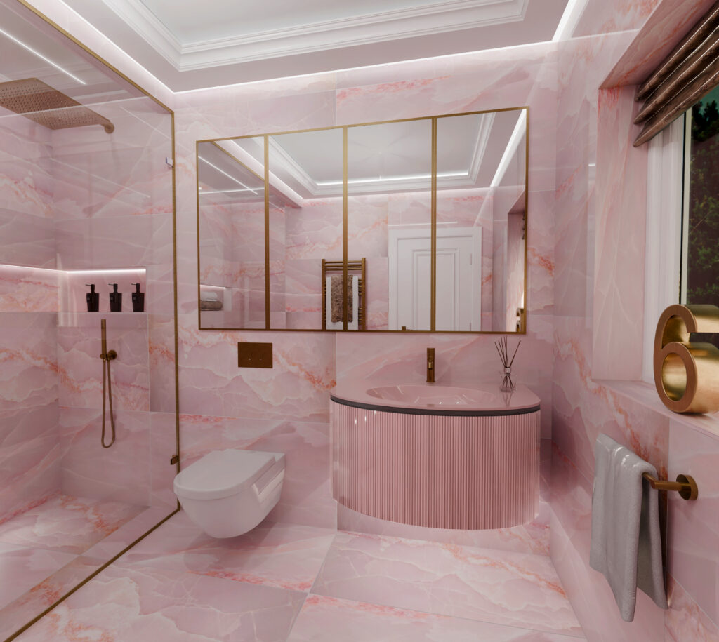 Pink Curved Vanity Unit 