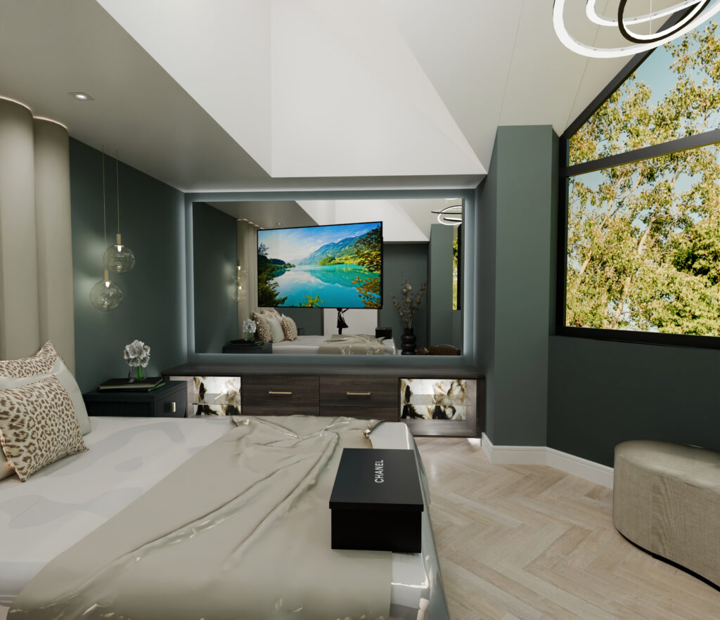 Boutique Bedroom TV illuminated mirrors