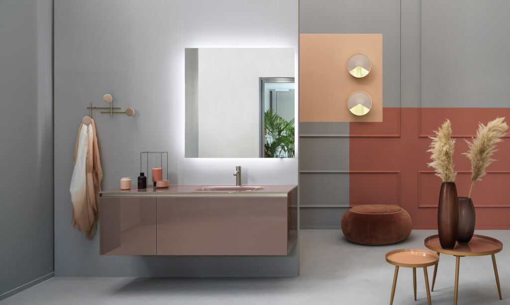 Subtle Pink Glass Vanity Unit