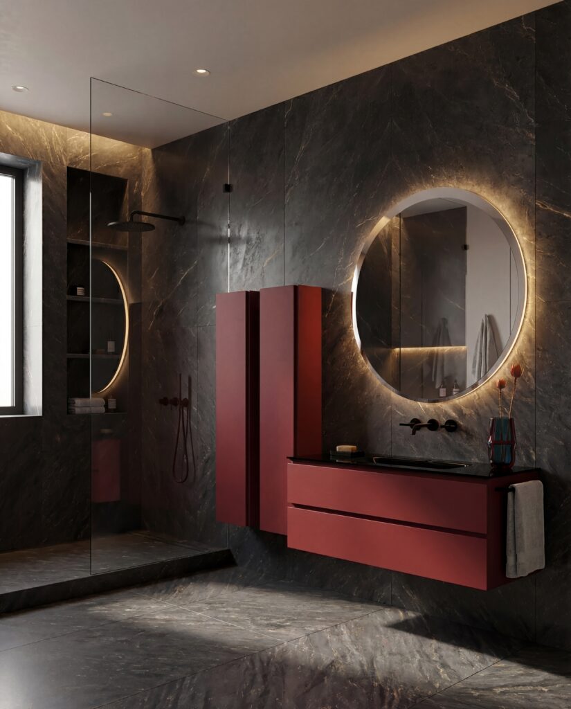 Red Glass Vanity Unit Design